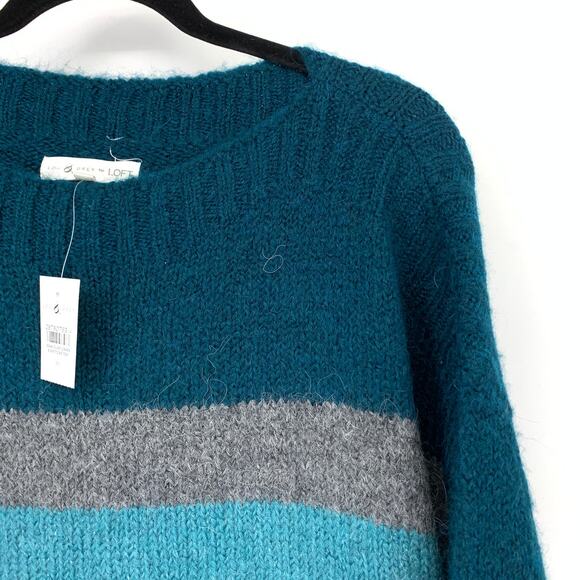Lou & Grey For Loft Tunic Sweater Womens Size Medium Teal Pink Gray Striped NEW - Picture 3 of 7